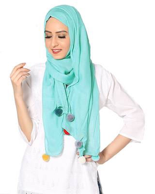 Cotton Stole With Colourful Fringe's ( Green Size 75 x 185 CM ) 2