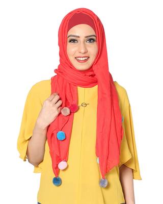Cotton Stole With Colourful Fringe's ( Red Size 75 x 185 CM ) 1