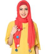 Cotton Stole With Colourful Fringe's ( Red Size 75 x 185 CM )