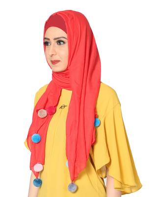 Cotton Stole With Colourful Fringe's ( Red Size 75 x 185 CM ) 2