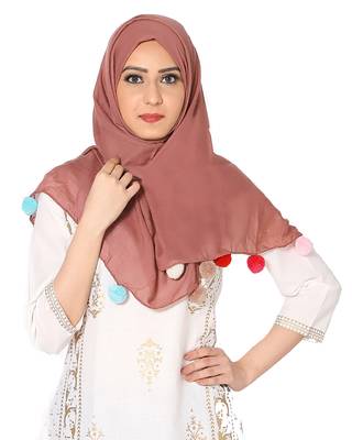 Cotton Stole With Colourful Fringe's ( Light Maroon Size 75 x 185 CM ) 1