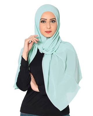 Malaysian Chiffon Scarf ( Sea Blue Size 75 x 185 CM ) 1
