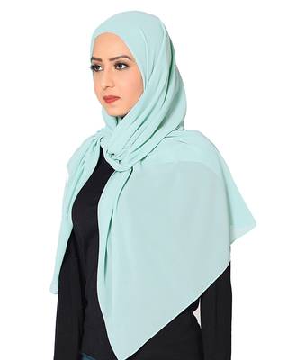 Malaysian Chiffon Scarf ( Sea Blue Size 75 x 185 CM ) 2