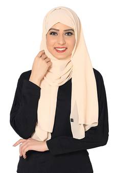 Plain Malaysian Chiffon Scarf( Light Cream Size 75 x 185 CM )