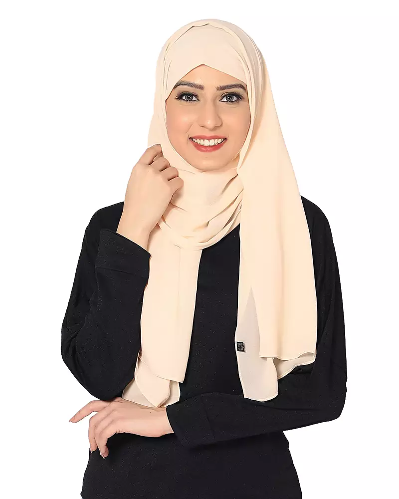 Plain Malaysian Chiffon Scarf( Light Cream Size 75 x 185 CM )