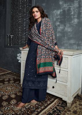 Navy-blue embroidered faux georgette salwar 1