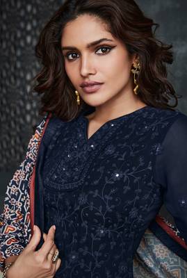 Navy-blue embroidered faux georgette salwar 2