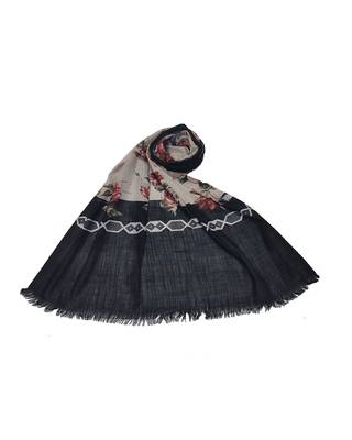 Cotton Flower and Border Printed Scarf ( Black Size 75 x 185 CM ) 1