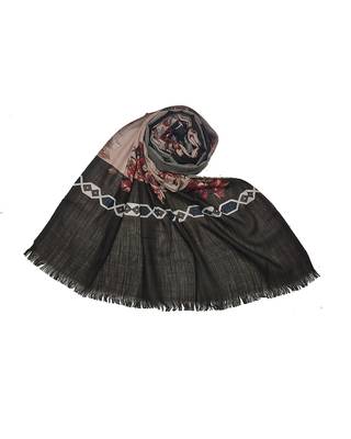 Cotton Flower and Border Printed Scarf ( Coffee Size 75 x 185 CM ) 1