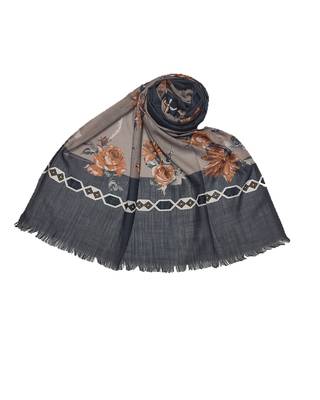 Cotton Flower and Border Printed Scarf ( Grey Size 75 x 185 CM ) 1