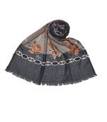 Cotton Flower and Border Printed Scarf ( Grey Size 75 x 185 CM )