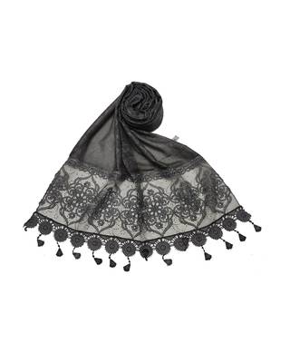 2 Sided Circular Border With Long Fringe's Cotton Diamond Work Design Stole ( Grey Size 75 x 185 CM ) 1