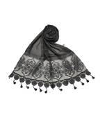 2 Sided Circular Border With Long Fringe's Cotton Diamond Work Design Stole ( Grey Size 75 x 185 CM )