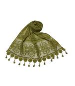 2 Sided Circular Border With Long Fringe's Cotton Diamond Work Design Stole ( Green Size 75 x 185 CM )