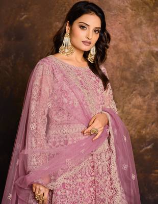 Pink embroidered net salwar 2