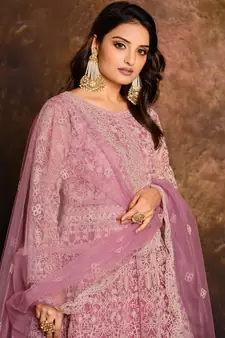 Pink embroidered net salwar