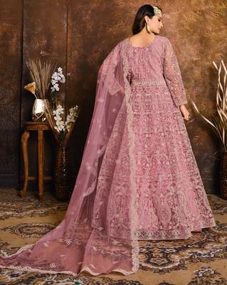 Pink embroidered net salwar 3