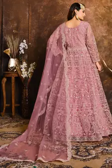 Pink embroidered net salwar