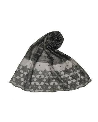 Big Star Design On NetWith Diamonds and Moti Studed Cotton Box Checkered  Scarf ( Dark Green Size 75 x 185 CM ) 1