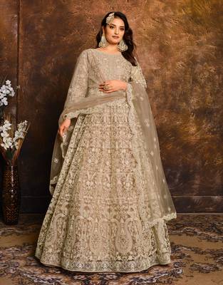 Beige embroidered net salwar 1