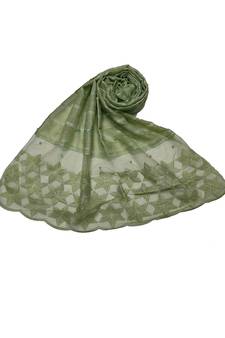 Big Star Design On NetWith Diamonds and Moti Studed Cotton Box Checkered  Scarf ( Green Size 75 x 185 CM )
