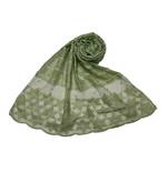 Big Star Design On NetWith Diamonds and Moti Studed Cotton Box Checkered  Scarf ( Green Size 75 x 185 CM )