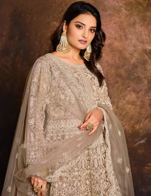 Beige embroidered net salwar 2