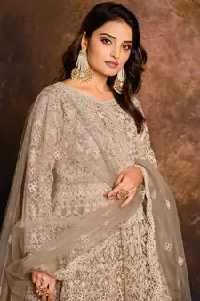 Beige embroidered net salwar