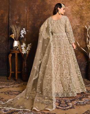 Beige embroidered net salwar 3