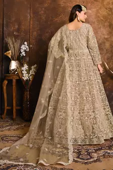 Beige embroidered net salwar