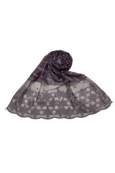 Big Star Design On NetWith Diamonds and Moti Studed Cotton Box Checkered  Scarf ( Light Purple Size 75 x 185 CM )