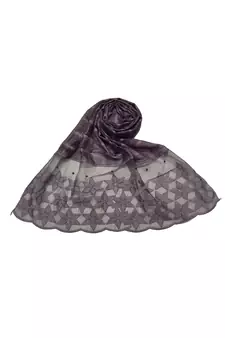 Big Star Design On NetWith Diamonds and Moti Studed Cotton Box Checkered  Scarf ( Light Purple Size 75 x 185 CM )