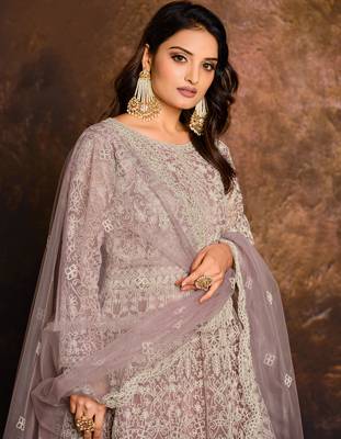 Light-purple embroidered net salwar 2