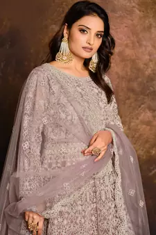Light-purple embroidered net salwar
