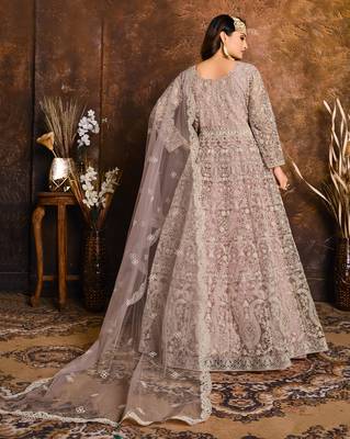 Light-purple embroidered net salwar 3