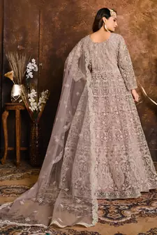 Light-purple embroidered net salwar