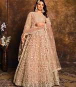 Peach Net  Embroidered Ramzan Eid Salwar Suit Semi Stitched