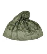 Cotton 2 Sided Big Flower Border With Fringe's and Golden Diamonds Studed On The Stole ( Dark Green Size 75 x 185 CM )