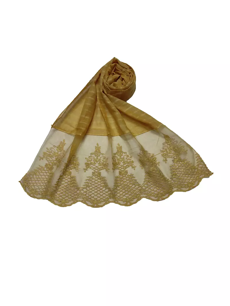 Cotton Lamp Design On Scarf With DiamondsCotton Big Liner Checkered Stole ( Yellow Size 75 x 185 CM )