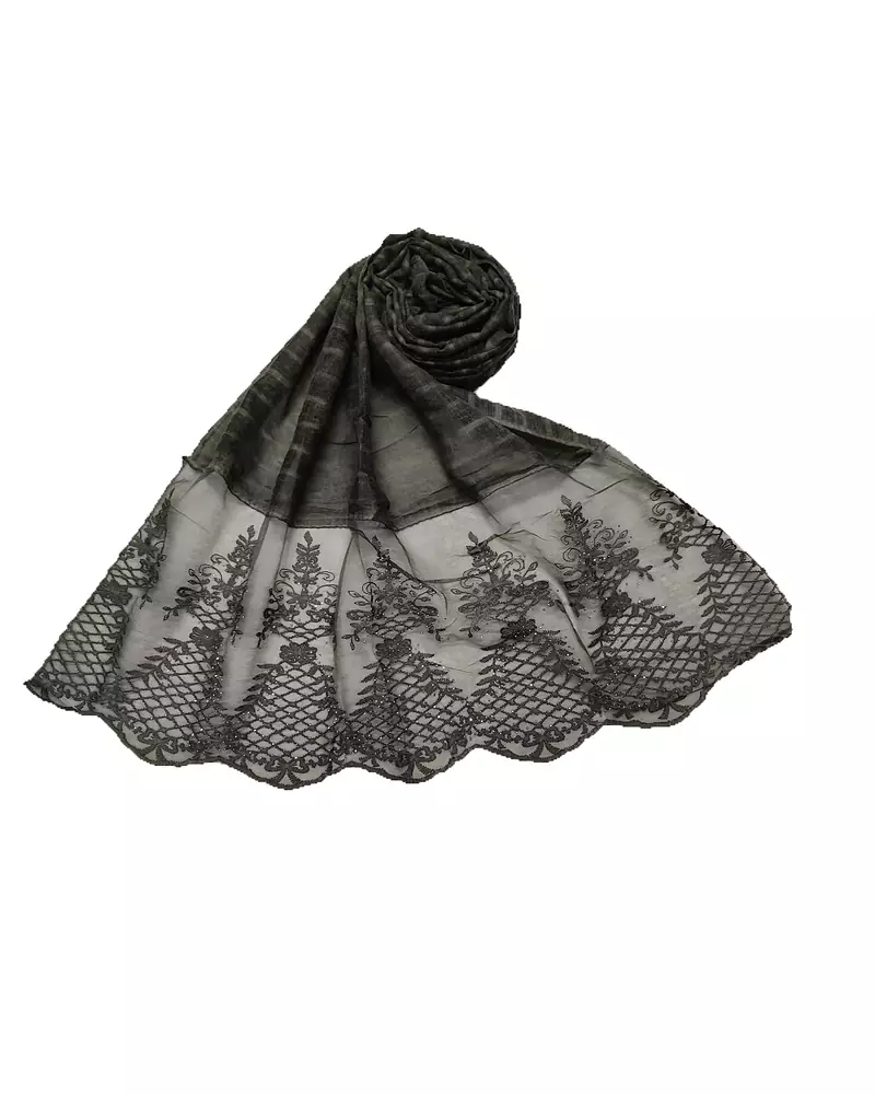 Cotton Lamp Design On Scarf With DiamondsCotton Big Liner Checkered Stole ( Dark Green Size 75 x 185 CM )