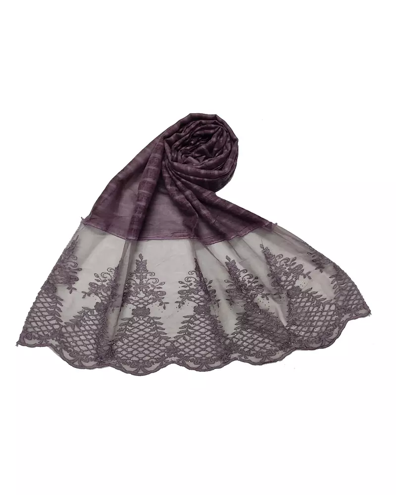 Cotton Lamp Design On Scarf With DiamondsCotton Big Liner Checkered Stole ( Light Purple Size 75 x 185 CM )