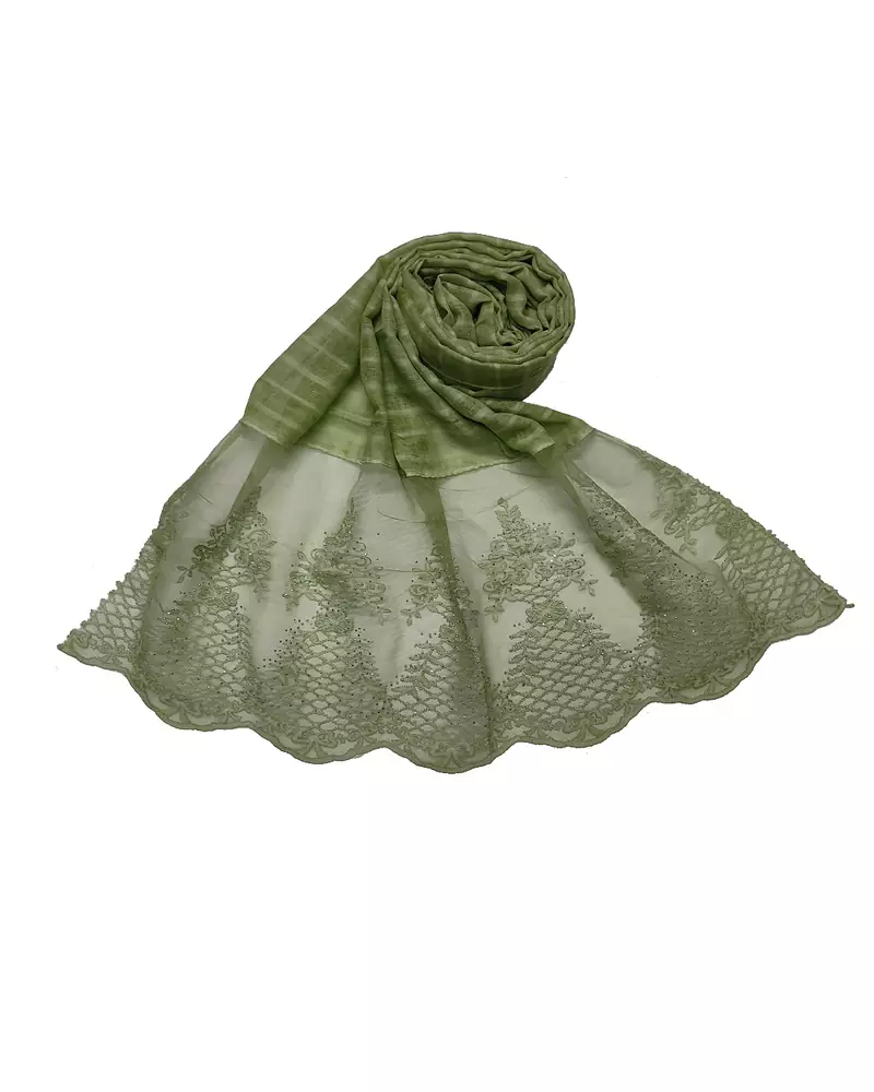 Cotton Lamp Design On Scarf With DiamondsCotton Big Liner Checkered Stole ( Green Size 75 x 185 CM )