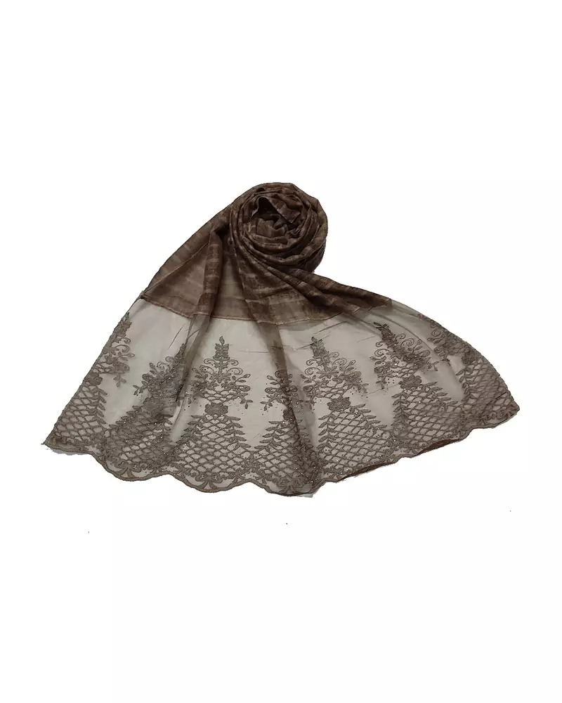 Cotton Lamp Design On Scarf With DiamondsCotton Big Liner Checkered Stole ( Dark Brown Size 75 x 185 CM )