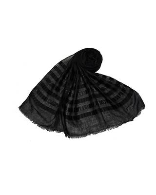 Cotton Black Collection Self embroidered Liner and Checkered Stole ( Black Size 75 x 185 CM ) 1