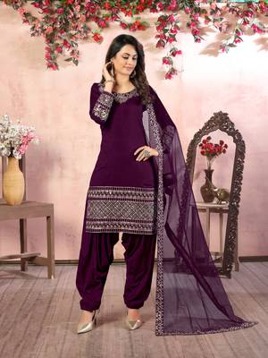 Purple embroidered art silk salwar 2