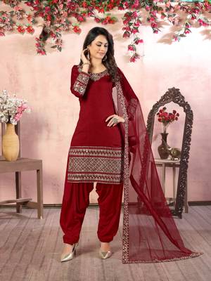 Red embroidered art silk salwar 2