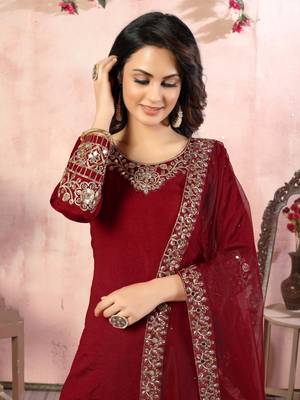 Red embroidered art silk salwar 3