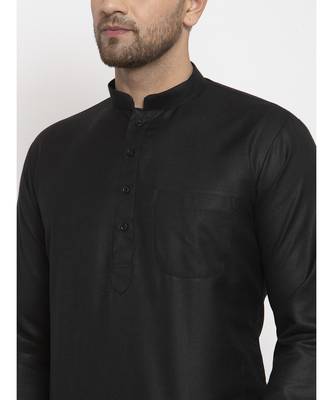 Men Black and White Cotton Solid Kurta with Pyjamas 2