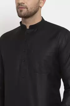 Men Black and White Cotton Solid Kurta with Pyjamas