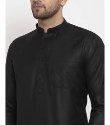 Men Black and White Cotton Solid Kurta with Pyjamas